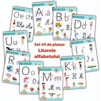 LITERELE ALFABETULUI - SET 40 DE PLANSE DIDACTICE PENTRU CLASA PREGATITOARE SI PENTRU CLASA I